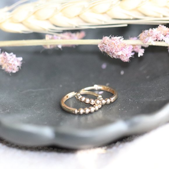 14K Solid Yellow or White Gold Beaded Thin Hoop Earrings = "the Simple T… - Picture 2 of 5